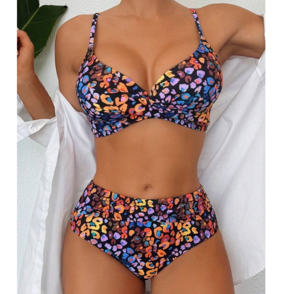 Multicolor Leopard Print Two-Piece Set Beach Summ… - image 1